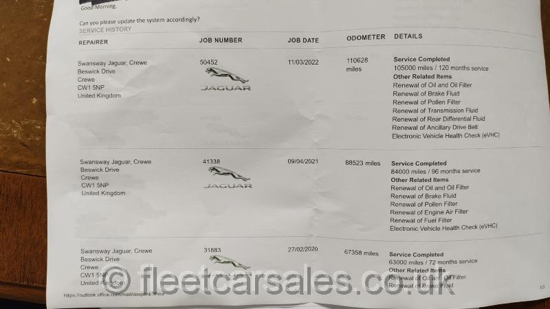 jaguar xe 2.0 d sport r service records